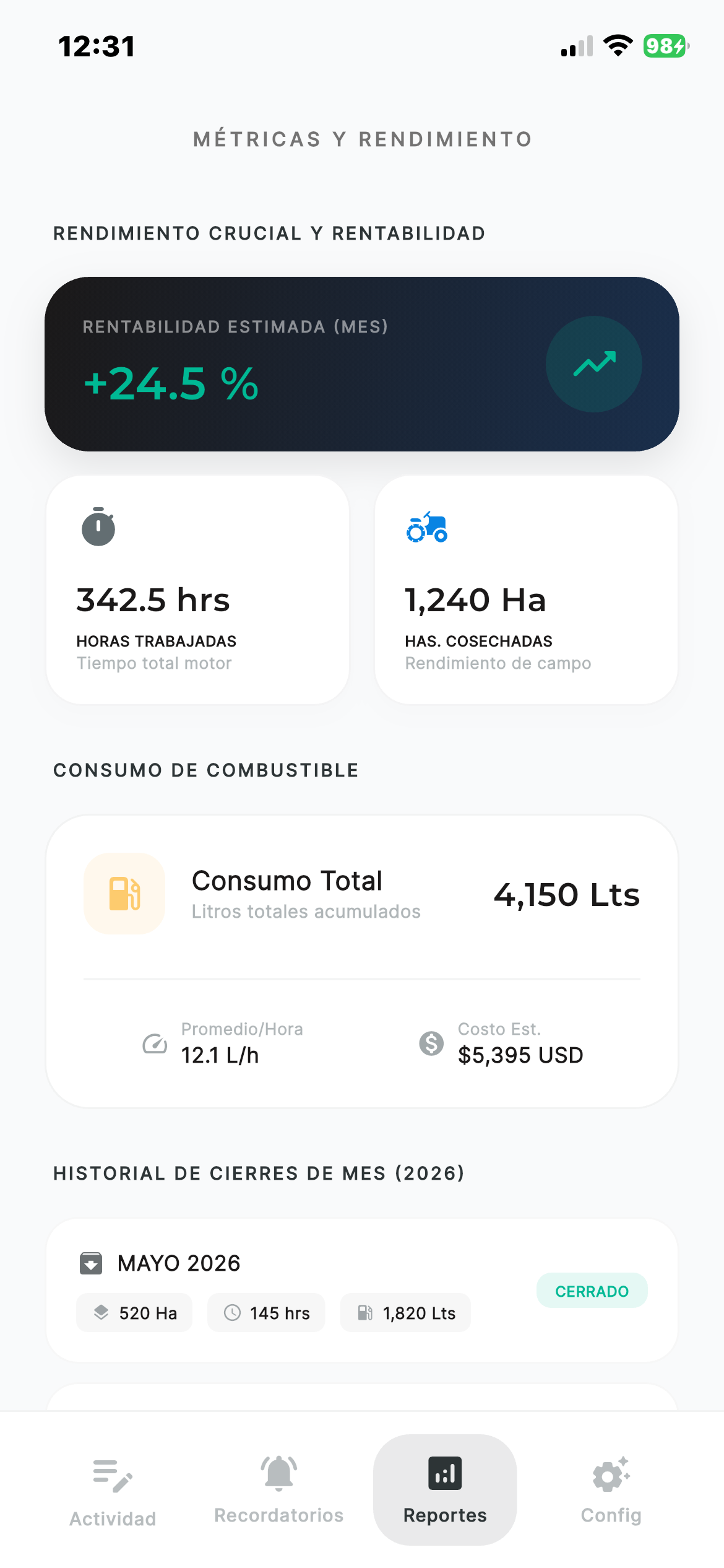 Vista de la app RCM